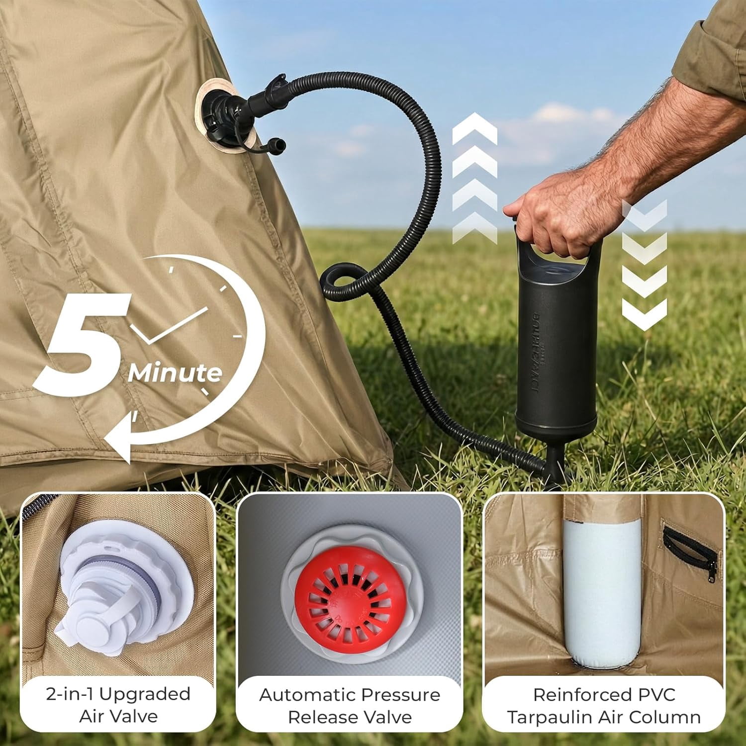 ZJTER Inflatable Camping Tent, All-Weather Inflatable Hot Tents with Stove Jack, Blow Up Tent for Camping with Mesh Doors & Windows, Inflatable Air Tents for Camping Adult