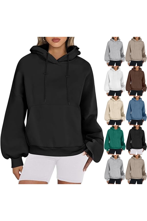 Cowl Neck Hoodies for Women Sweatshirts with Pocket Cozy Long Sleeve Sweatshirt Classic Solid Color Pullover Casual Fall Workout Hooded Tops
