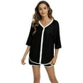 thumbnail image 5 of Women's Pajamas Set 3/4 Sleeve Button Top and Shorts Soft Nightwear 2 Piece Pajama Set Casual Lounge Sets, 5 of 6