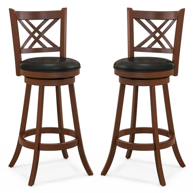 Costway 29" Swivel Bar Stools Set of 2 Upholstered Counter Stools with Cushion & Footrests