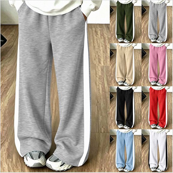 HAOTAGS Girls Sweatpants (5-15) Wide Leg Elastic Waist Pockets Side Stripe Track Pants Gray Size 7