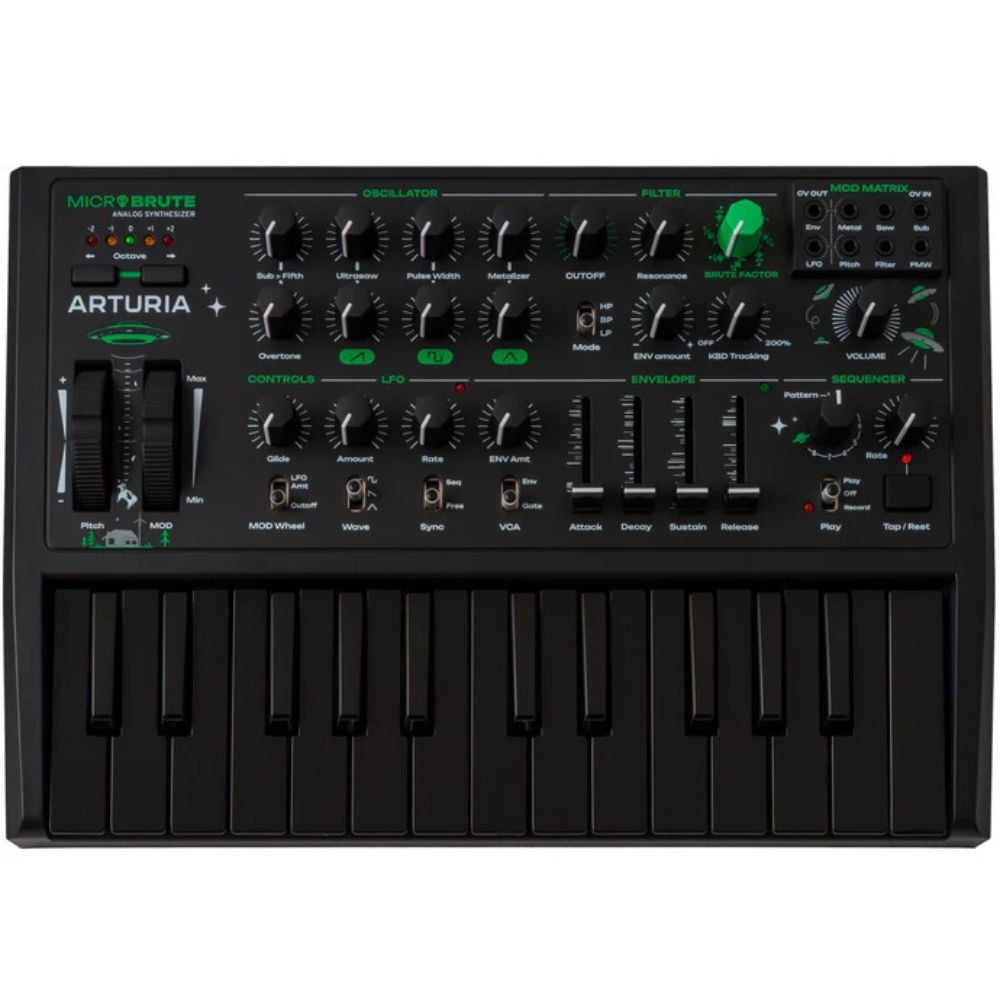 Arturia Micro Brute UFO Bundle with Polsen HPC-A30 Closed-Back Studio Monitor Headphones, Kellards MID-P10T Pro MIDI to MIDI Cable 10 Feet
