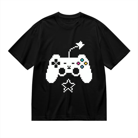 Black T Shirts for Men, Game Controller, Pixel Art, Stars Graphic Mens Graphic Tees, 24827770,S