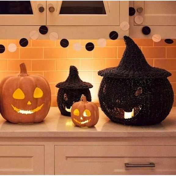 Happy Haunting Seagrass & Metal Pumpkin, 10.6"