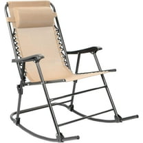 QISHENSHUI Patio Rocking Zero Gravity Chair Outdoor Wide Recliner Chair for Lawn Beach Camping Poolside with Headrest Pillow (Beige)