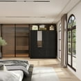thumbnail image 3 of Timechee  Wardrobe Armoire Wooden Closet with Mirror 4 Doors 2 Drawers Black, 3 of 5