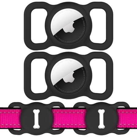 [2 Pack] Pet AirTag Holder, Silicone Dog Collar Accessory for AirTags, Bone Pattern (Black/Black)
