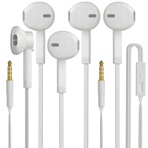 Headphones - in-Ear HD Stereo Noise Cancelling Sport Earphones Ultra-Comfort Earbuds 3.5 mm for Smart Phone iOS Samsung and Android with Microphone and Volume Remote Control (3-Pack White)