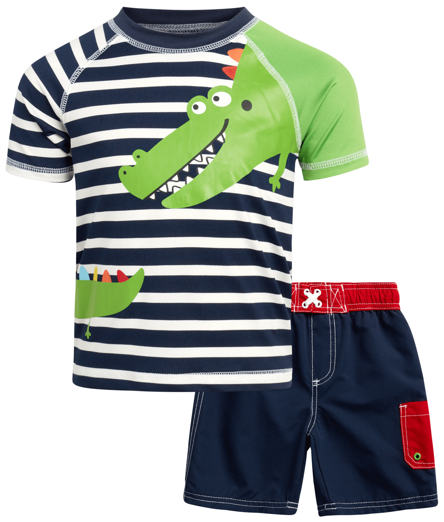 Rash Guard UPF 50+ and Swimsuit Trunk 2-Piece Set Wippette Boys Swimwear Infant/Toddlers Sharks/Crabs/Dinosaurs 