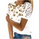 thumbnail image 1 of Camisas de Manga Corta para las Mujeres Impresión Cuello Redondo Suéter Encaje Blusa, Top Casual para el Hogar Y Diario, 1 of 1