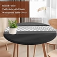 thumbnail image 4 of Black Morocco Round Tablecloth, Fitted Table Cover with Elastic for 36"-44" Round Tables, Grey Striped Middle Century Patterned Table Cloth Outdoor Indoor Dinning Party Waterproof Tablecloths, 4 of 7