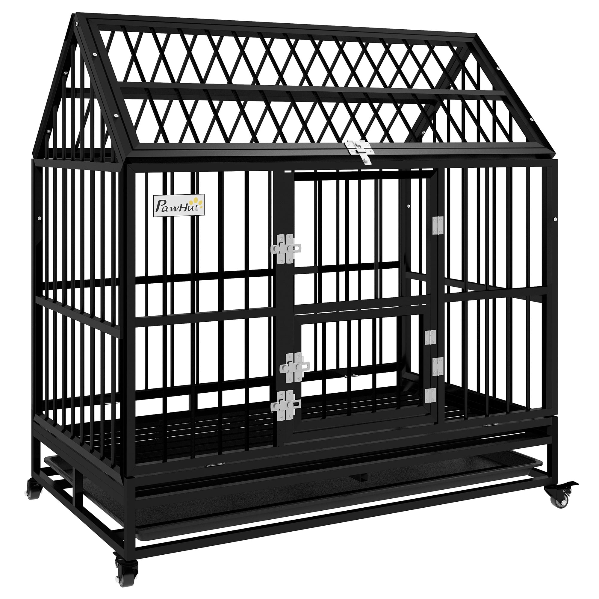PawHut 49" Steel House Dog Crate with Wheels, Black