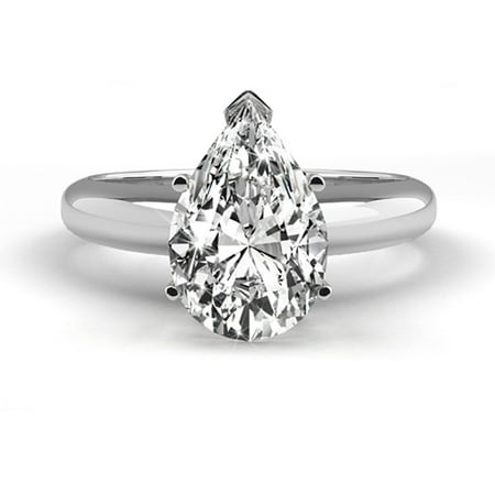 14K White Gold Diamond Engagement Ring Natural 1.07 Carat Weight Pear G (Best Diamond Simulant Engagement Rings)
