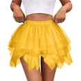 thumbnail image 2 of BiZtdJrK Women's Mesh Mini Skirts Ruffle Tiered Cute Tutu Short Skirt High Waist Lightweight Breathable Tulle Skirts Summer Clothes Yellow XL, 2 of 5