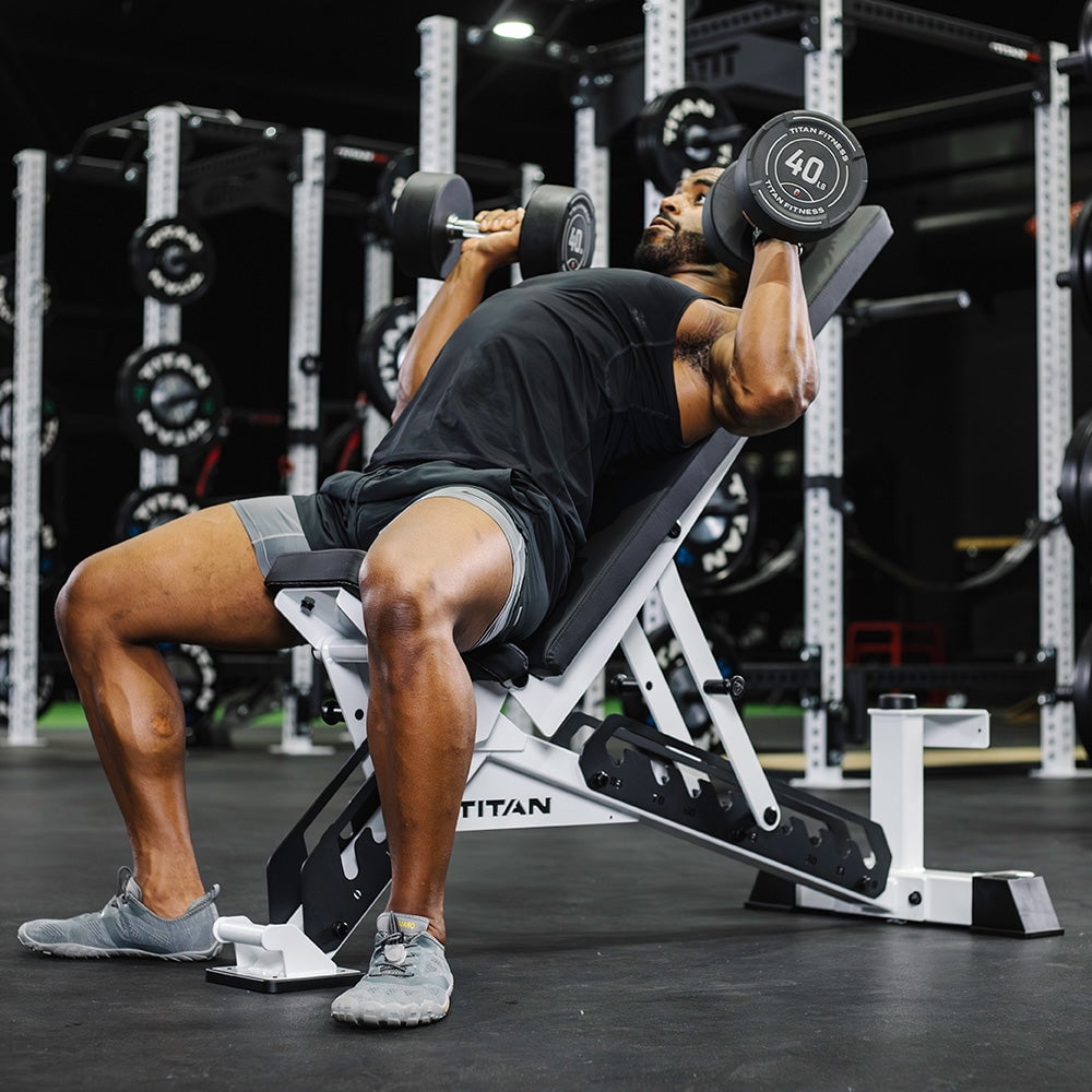 Titan Fitness TITAN Series White Adjustable Bench, Supports 600 LB Incline, 1,000 LB Flat