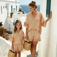 thumbnail image 4 of WERYOUNG Girls Bohemian Summer Outfits V Neck Half Sleeve Striped Tops Elastic Waist Shorts With Striped Headband Kids Beach Vacation Sets Soft Clothes Sets 3-4 Years, 4 of 5