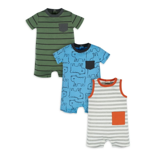 Onesies Brand Baby Boy Short Sleeve and Sleeveless Rompers, 3Pack (0/3
