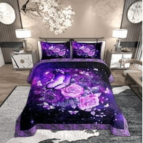 Erosebridal Butterfly Queen Comforter Set Women,Purple Galaxy Butterflies Bedding Sets Rose Flower Botanical Down Comforter,Boho Hippie Animal Bed Duvet Set 2 Pillow Cases Mothers Day Gifts