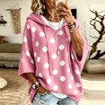 thumbnail image 2 of Domzest Womens Oversized Hooded Knit Sweater V Neck 3/4 Sleeve Drawstring Hoodies 2026 Fall Casual Lightweight Pullover Sweater Plus Size Pink L, 2 of 7