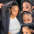 thumbnail image 1 of Hswpawk 13x6 onda profunda encaje frente peluca cabello humano HD transparente pre arrancado 180% densidad sin pegamento con pelo de bebé línea de cabello natural rizado profundo 32 pulgadas, 1 of 4