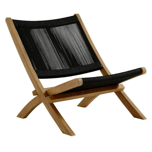 Modway Vienna Outdoor Patio Teak and Rope Folding Accent Lounge Chair in Natural Black