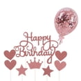 thumbnail image 1 of Juego de adornos de feliz cumpleaños con forma de corazón y estrella de oro rosa, con globo de confeti, 1 of 5