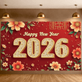 thumbnail image 5 of Red Background Happy New Year Banner Gold Lettering 2026 New Year Display Floral Pattern Festive Design New Year Backdrop for New Year Party Holiday Celebration Indoor Decor, 5 of 8