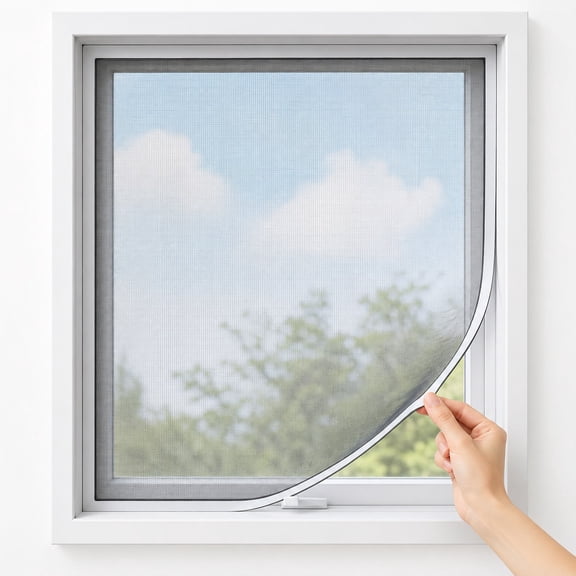 Adjustable Magnetic Window Screen Kit with Cut-to-Fit White Frame, Removable Washable Fiberglass Mesh for Sliding, Casement, Bedroom, Bathroom and RV Windows