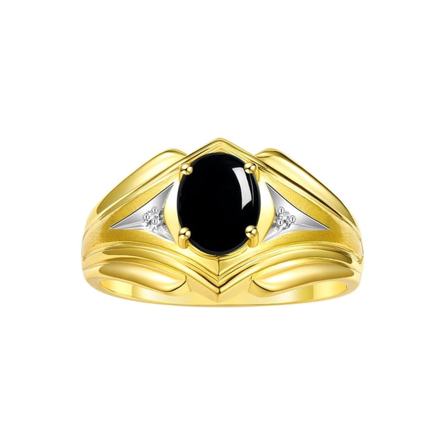RYLOS Men's Rings 14K Yellow Gold Rings Classic Designer Style 9X7MM Oval Gemstone & Diamond Ring Cabochon Onyx October Birthstone Rings For Men Size 9