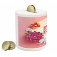 thumbnail image 2 of Chinese New Year Piggy Bank, Pale Pink Circle with Lively Flower Bouquets Prosperous Year Celebration, Ceramic Coin Bank Money Box for Cash Saving, 3.6" X 3.2", Multicolor, by Ambesonne, 2 of 4