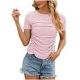 thumbnail image 4 of WREESH Women's Ruched Crop Top Elegant Solid Color Asymmetric Neck Summer Blouse Pink, 4 of 5