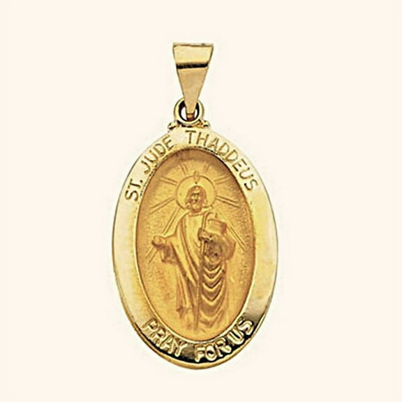 Saint Jude Religious Medal - Solid 14k Yellow Gold, 2/3" (15mm)