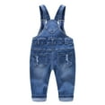 thumbnail image 2 of KIDSCOOL SPACE Baby Boy Girl Jean Overalls,Toddler Ripped Denim Cute Workwear,Blue,12-18 Months, 2 of 8