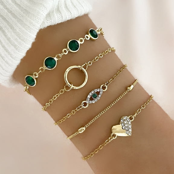 APIPEE for Women Bracelet 14K Yellow Gold Plated Cubic Zirconia 7 and a Half Inch 5 Piece Set