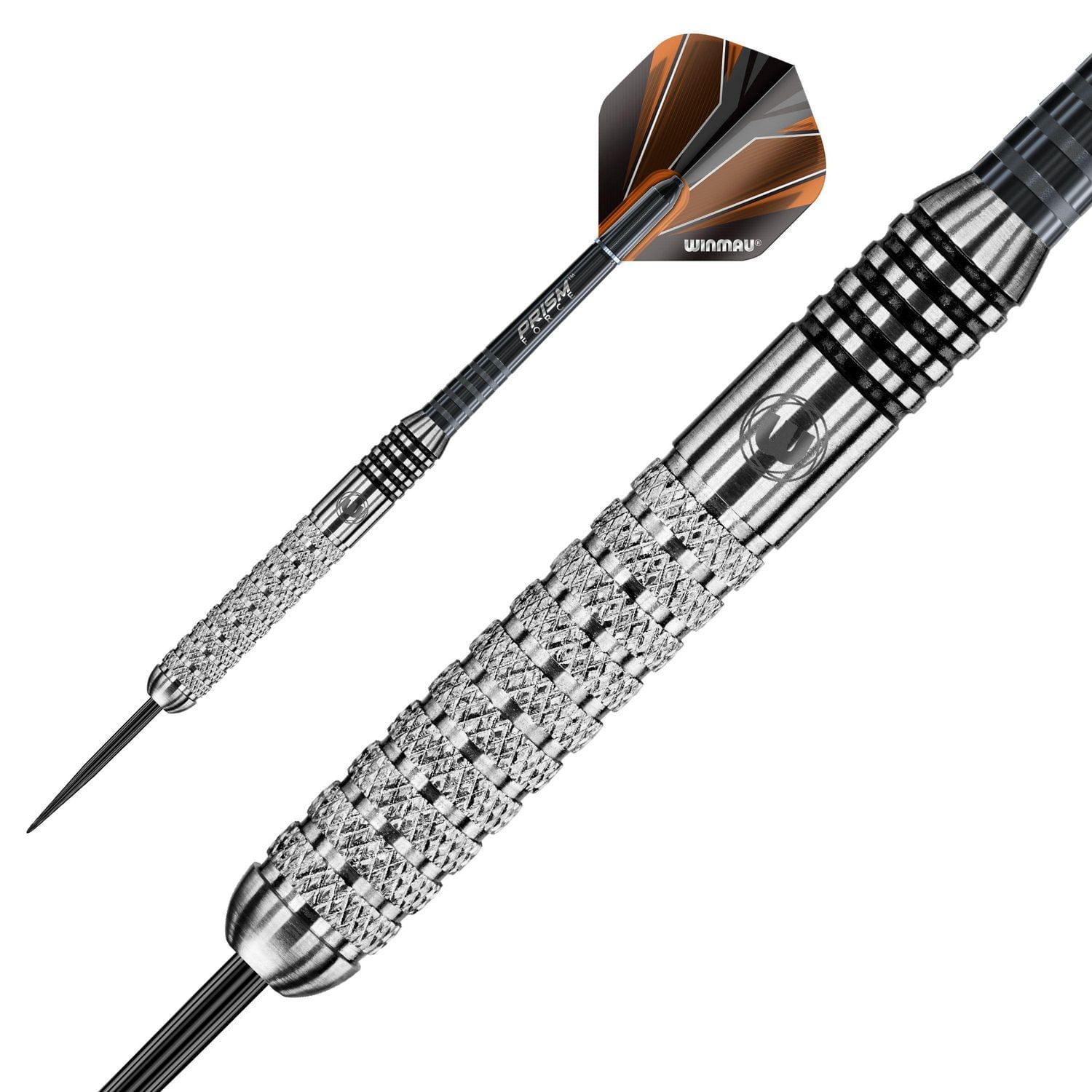 Fléchettes Winmau® Barbarian Inox en acier de style tungstène - Comprend trois fléchettes de style tungstène à pointe en acier, trois tiges Prism Force et trois Prism Alpha empennages