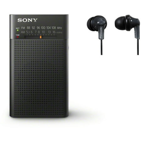 Sony ICF-P26 Portable Radio with Speaker (Black) + Panasonic RP-HJE120-K ErgoFit Earbuds