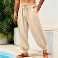thumbnail image 6 of WULMLEO Mens Harem Pants Casual Elastic Waist Drawstring Baggy Hippie Trousers Cotton Linen Boho Yoga Beach Pants Khaki L, 6 of 7
