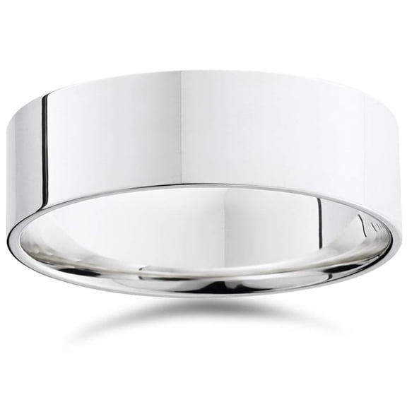 Pompeii Mens 14K White Gold 7mm Flat Wedding Ring Band (,)