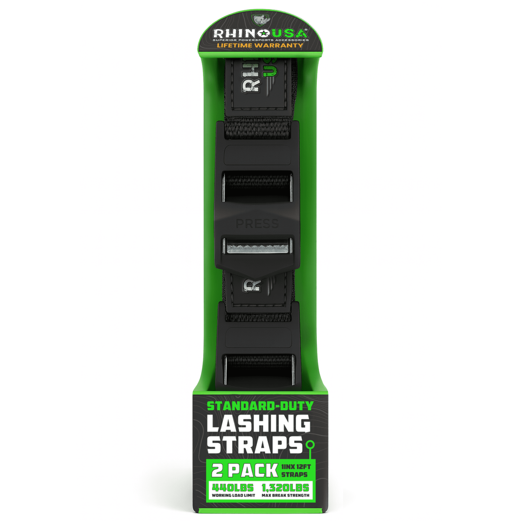 (2 pack) Rhino USA Lashing Straps, 2 Pack 1 Inch By 12 Feet 500 lbs