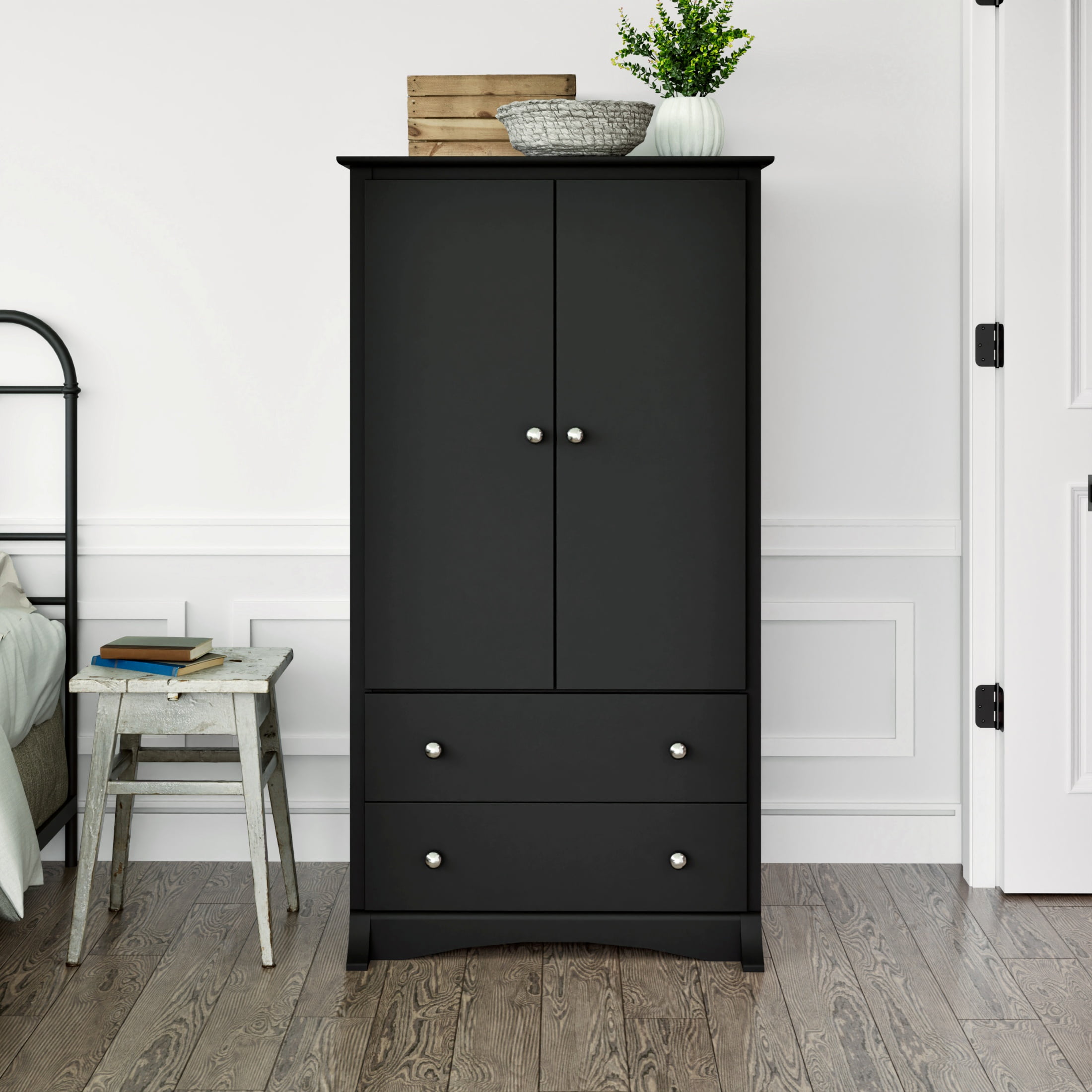 Prepac Sonoma Wardrobe Cabinet: Armoire Dresser for Bedroom with Adjustable Shelf. Features 2-Door Wardrobe Closet & 2 Drawers, Ideal Closet for Bedroom, 22"Dx31.5"Wx58.75"H, Black - BDC-3359-K