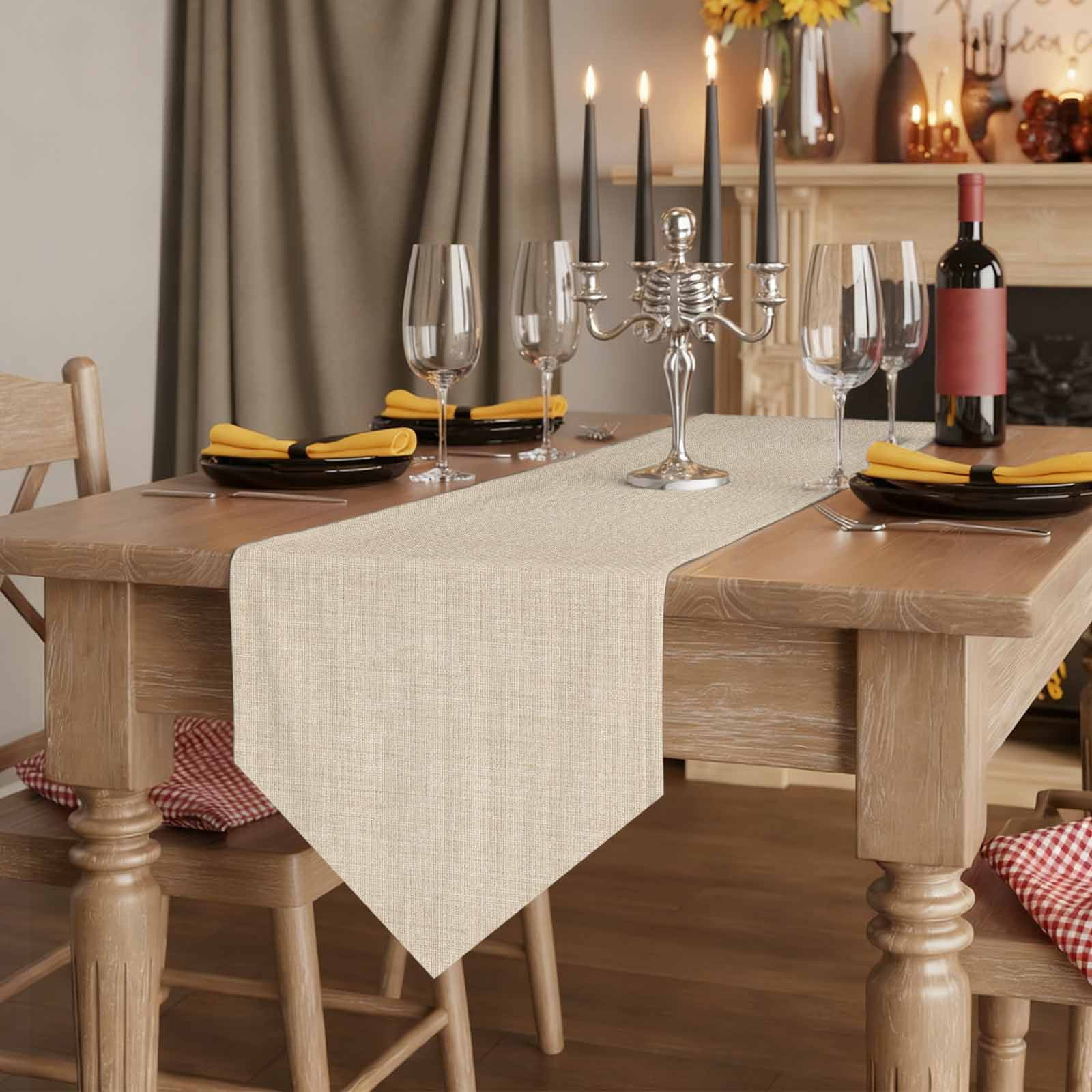 Vintage Cream Table Runner Linen Burlap Table Runner 48 Inches Long Farmhouse Retro Beige Solid Color Dresser Scarves for Kitchen Island Coffee Dining Room Party Wedding Holiday Decoration 13"x48"
