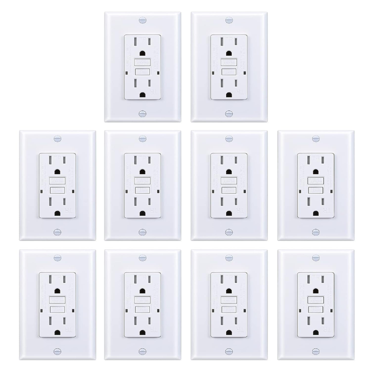 3GRACE 15A GFCI Outlet, Tamper Resistant Self-Test GFI Receptacle, LED Indicator, Includes Wall Plate & Screws, UL Listed, White, 10-Pack