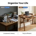 thumbnail image 4 of Leumius Solid Wood Writing Desk, Home Office Desk for Small Spaces, Mid Century Modern Desks with 2 Drawers and Storage Shelf, Standing Desk with Side Hooks for Study Bedroom Office Walnut, 4 of 9
