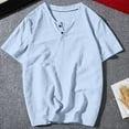 thumbnail image 2 of BiZtdJrK Mens Cotton Linen Shirts Casual Regular-Fit Short Sleeve T-Shirt Summer Lightweight Button Henley Shirt Vacation Beach Tops Light Blue XXXL Prime Sales Clearance, 2 of 9