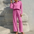 thumbnail image 6 of YOIAVAIOY Women's 2 Piece Holiday Set Long Shirts and Wide Leg Pants Beach Suit Casual Solid Sets Fall Matching Lounge Outfits Hot Pink M, 6 of 9