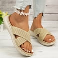 thumbnail image 4 of Rokment Womens Orthopedic Memory Foam Beach Slip on Sandals Summer Fashion Comfortable Mesh Crooss Band Platform Wedge Low Heel Walking Slides Casual Flat Slippers Beige Size 6, 4 of 8