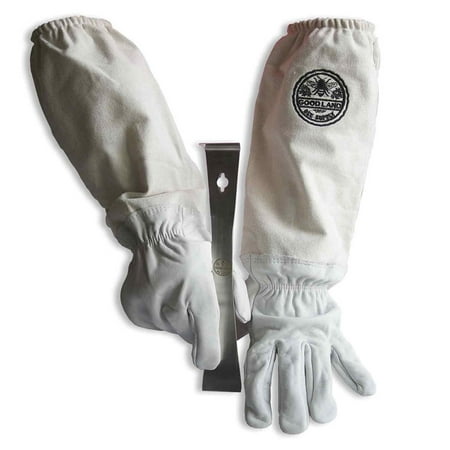 

GoodLand Bee Supply GL-GLV-PRY-LG Sheep Skin Beekeeping Protective Gloves with Canvas Sleeves - L & Standard Beehive Scraper Prybar Tool