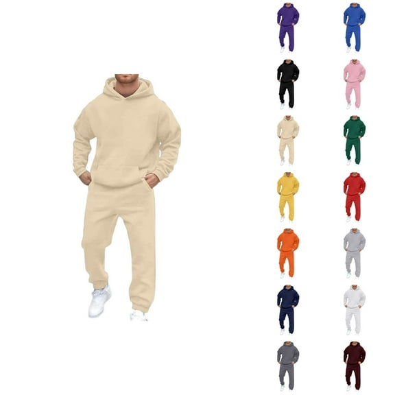 Mens Track Suits 2 Piece Set Fall Winter Plain Basic Hoodie and Jogger Sweatpants Matching Sweatsuit Casual Lounge Set