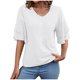 thumbnail image 1 of Camiseta de verano lisa con cuello en V y manga acampanada de doble capa para mujer - Blusa informal de corte holgado, 1 of 6