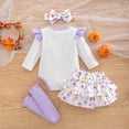 thumbnail image 3 of Infant Boys Clothing Set Cartoon Print Long Sleeve Romper and Shorts with Headband Outfit Sets Size 9-12 Months ,Purple, 3 of 8